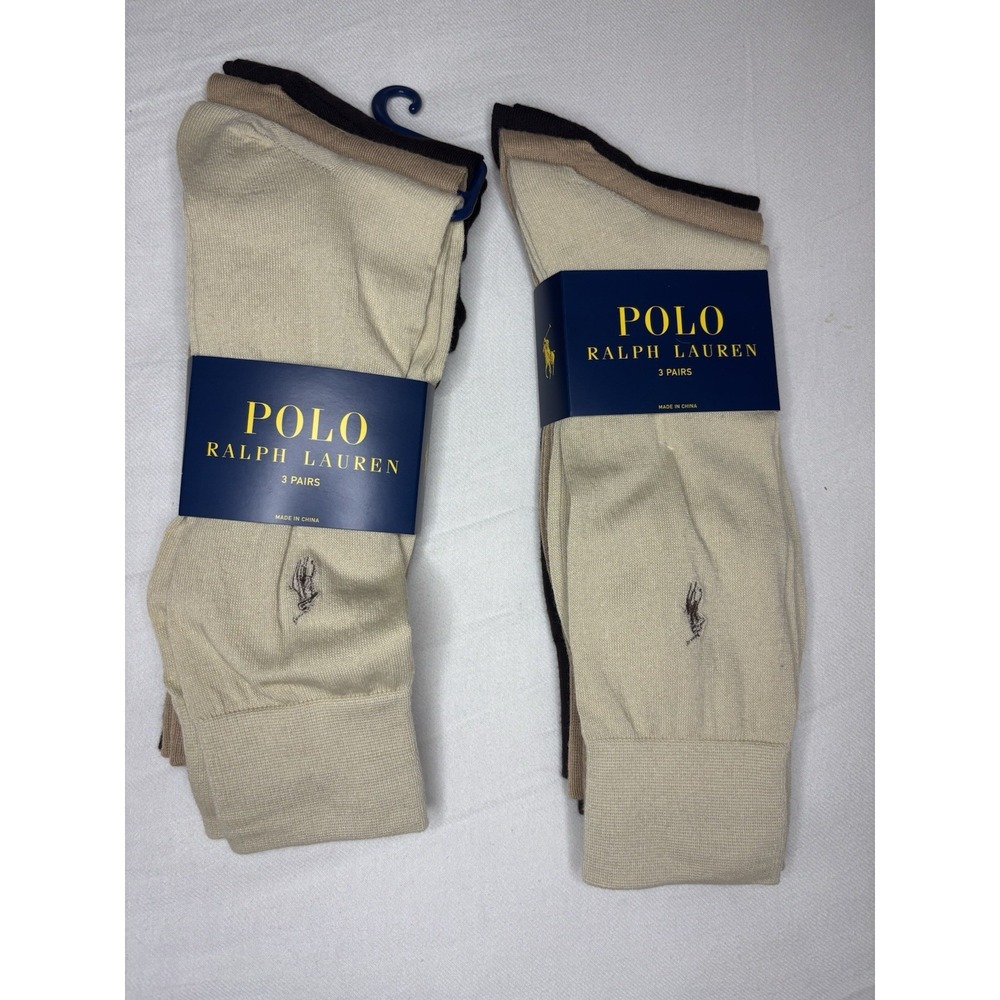 POLO Ralph Lauren 3 Pack Men's Dress Socks Brown & Tan Bundled Lot of 2 NEW